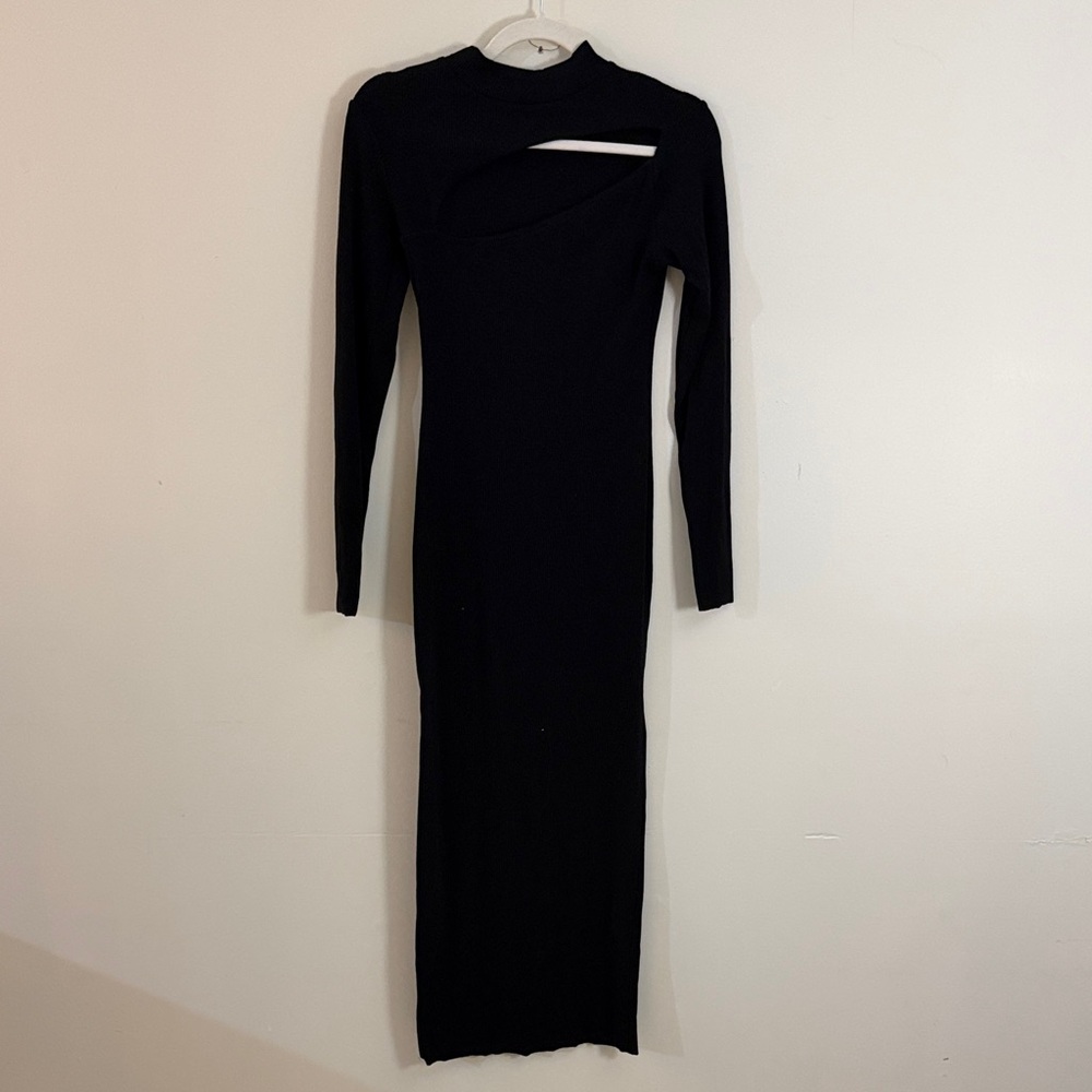 Zara Black Long Sleeve Cut-Out Dress